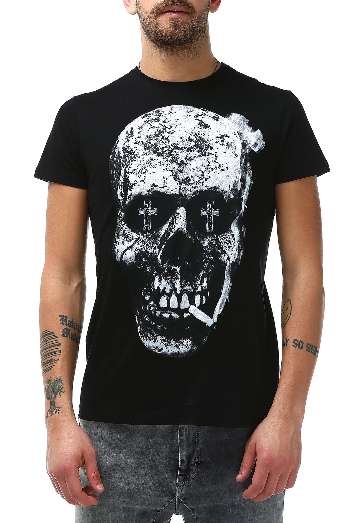 Skull Detailed Digital Printed T-Shirt - Rockupy