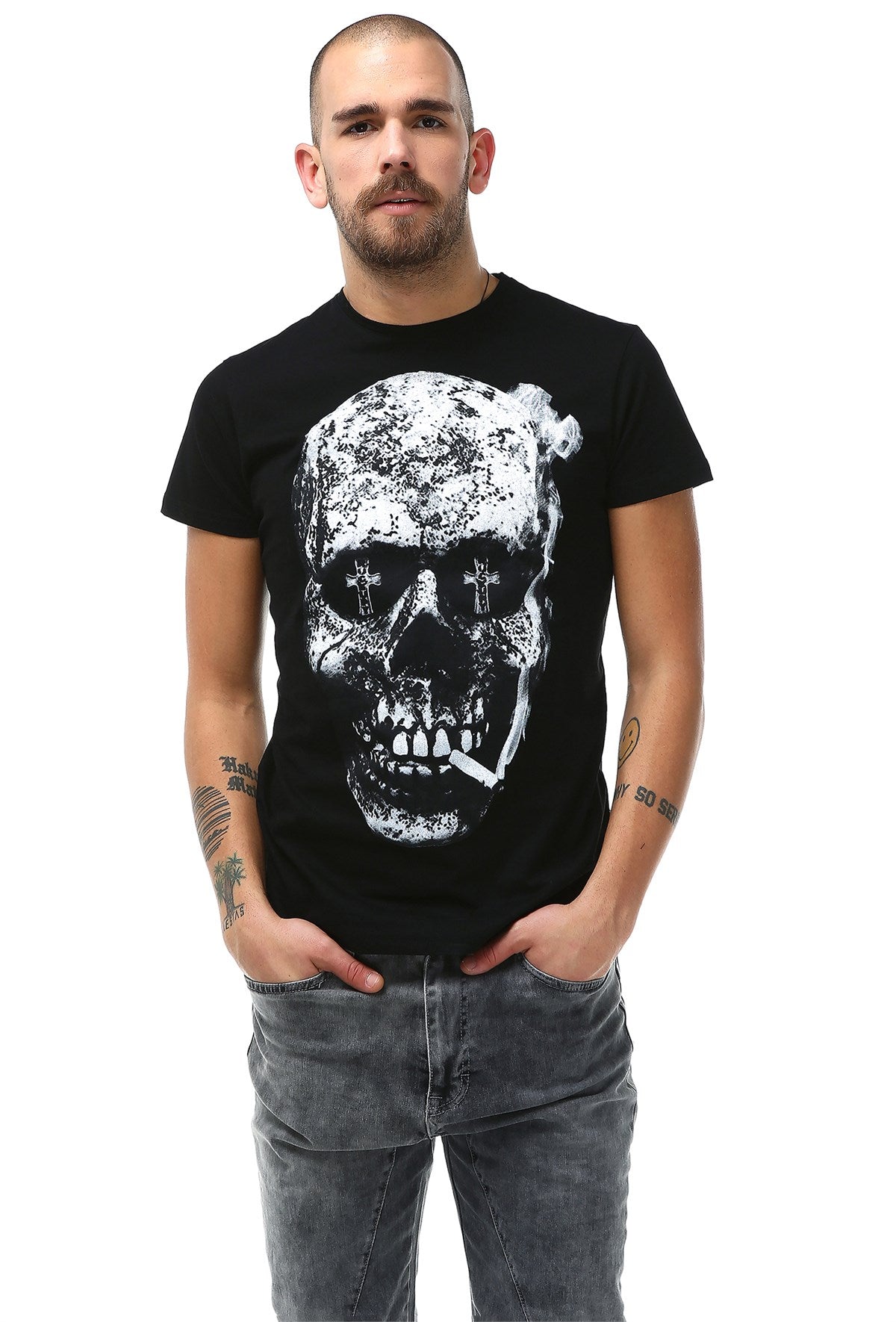 Skull Detailed Digital Printed T-Shirt - Rockupy