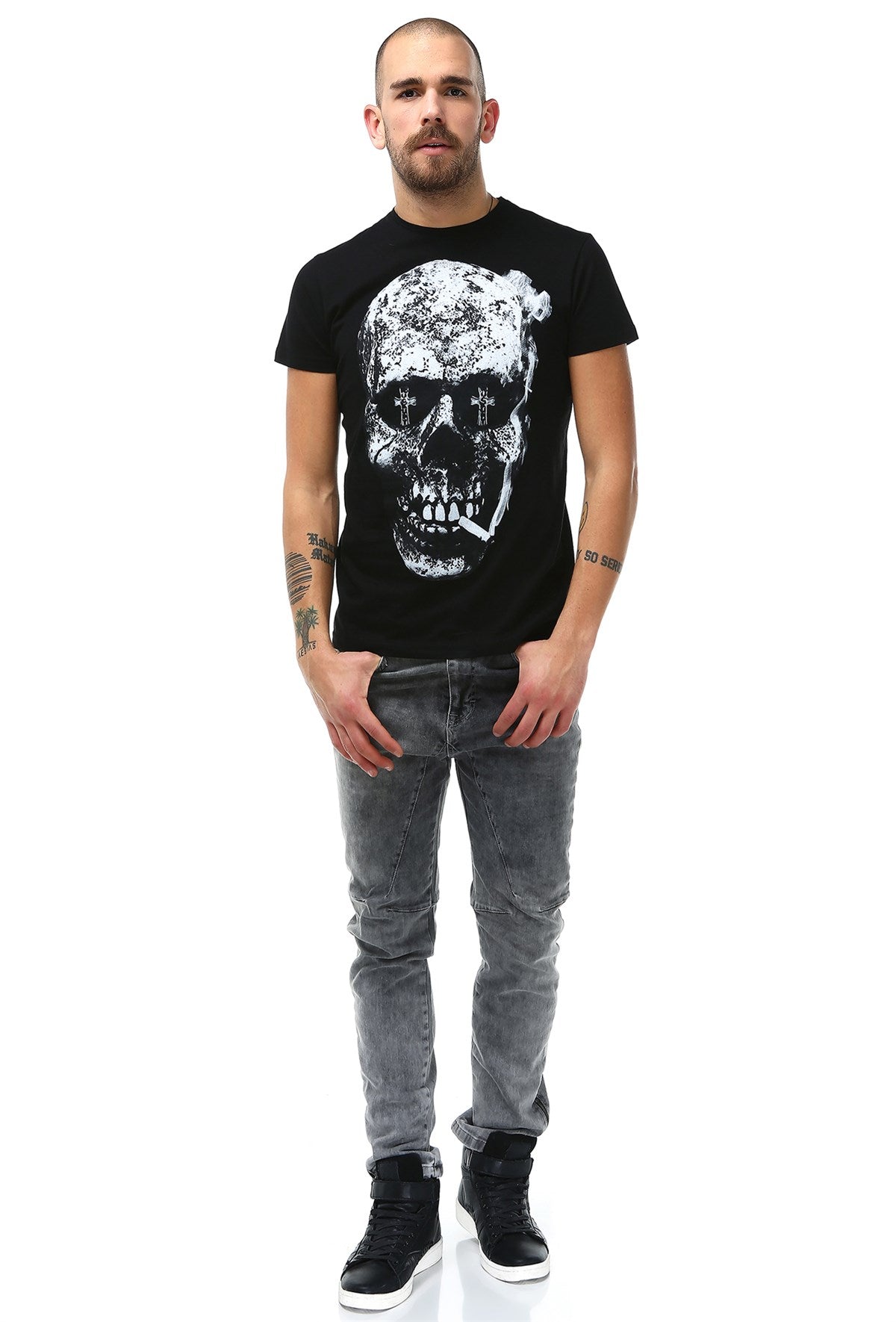 Skull Detailed Digital Printed T-Shirt - Rockupy