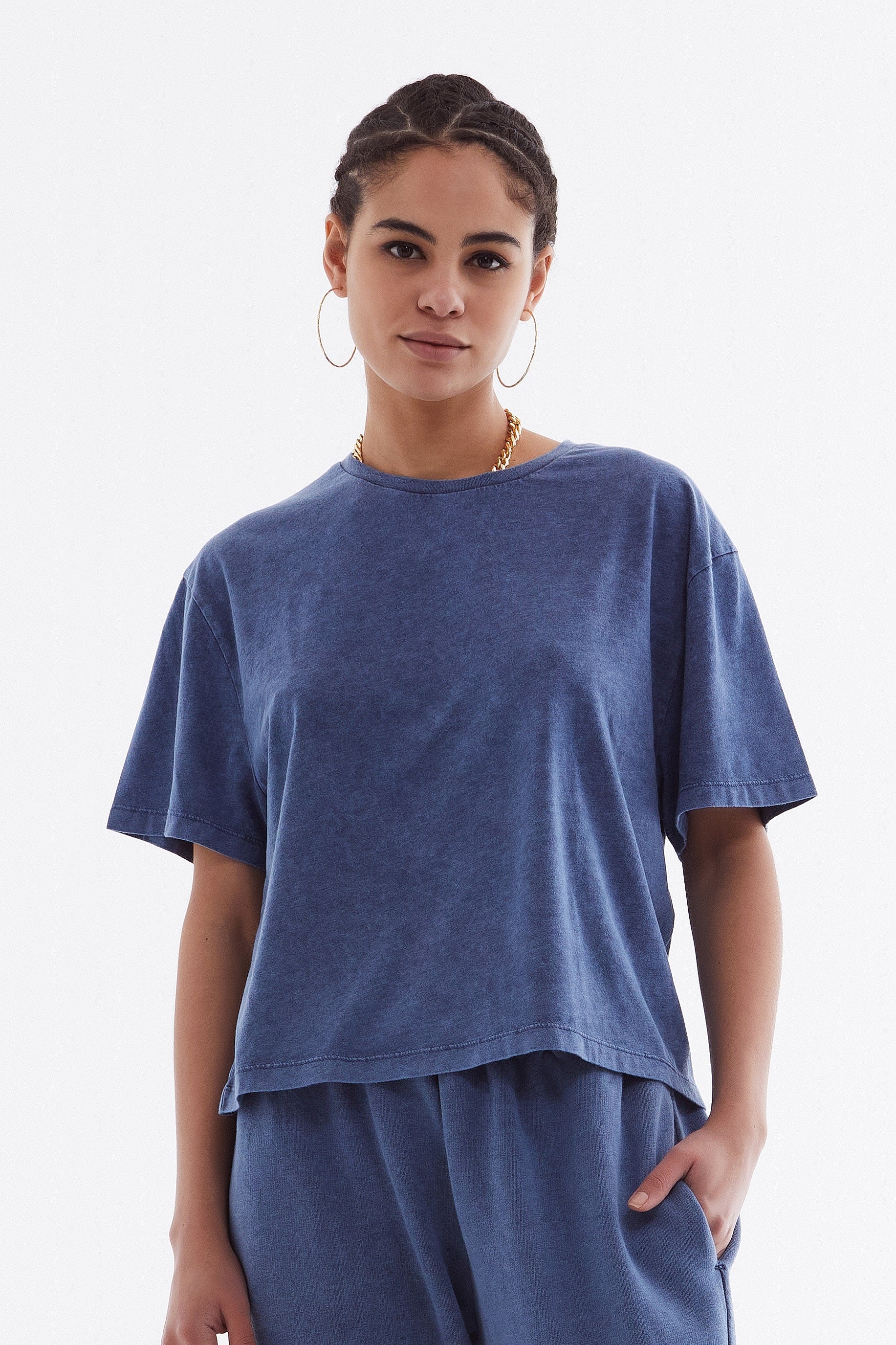 Crop-T-Shirt für Damen in Indigo